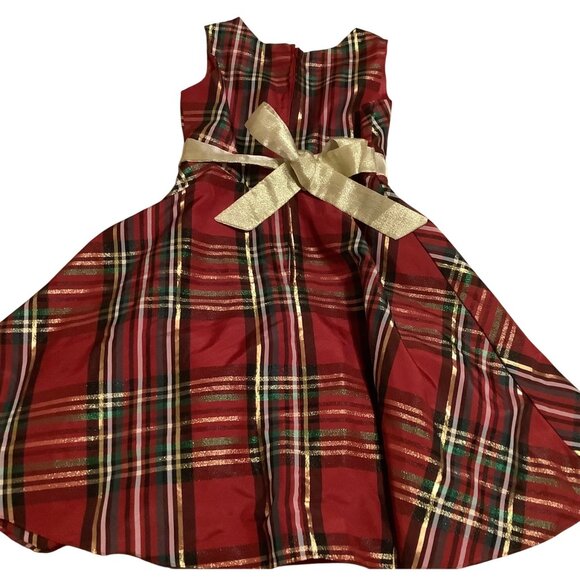 Rare Editions Girls Red Plaid Sleeveless Dress W/ Gold Bow Size 12 Holiday Party - Picture 6 of 10